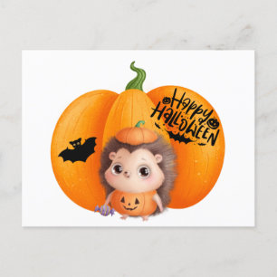Carte Postale Happy Halloween Cute Baby Hedgehog et Citrouille