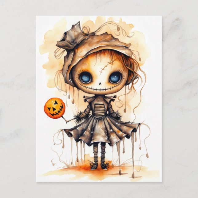 Carte Postale Happy Halloween Eerie Citrouille fille (Devant)
