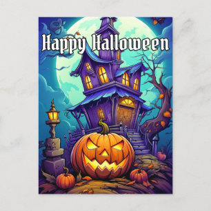 Carte Postale Happy Halloween Éffrayant Haunted House