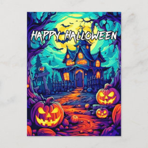 Carte Postale Happy Halloween Éffrayant Haunted House