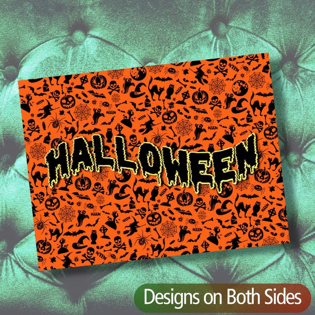 Carte Postale Happy Halloween éffrayant noir et orange typograph (Créateur téléchargé)