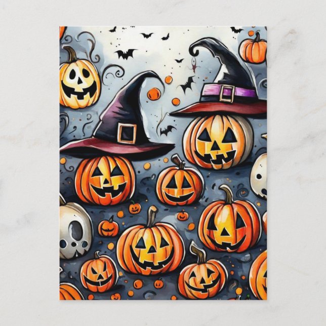 Carte Postale Happy Halloween éffrayant traitement ou astuces de (Devant)