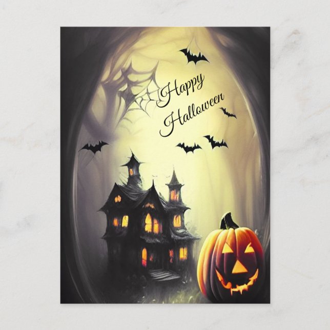 Carte Postale Happy Halloween effrayante Maison hantée (Devant)