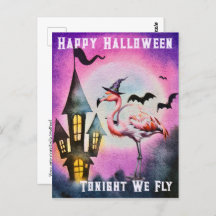 Happy Halloween Flamant rose chauves-souris Haunte
