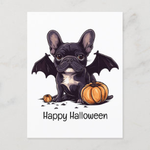Carte Postale Happy Halloween Français Bulldog Bat Wings Citroui