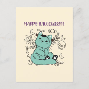 Carte Postale Happy Halloween Frankenstein Chat