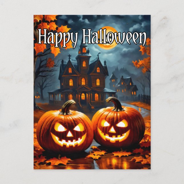 Carte Postale Happy Halloween Frightful Haunful House (Devant)