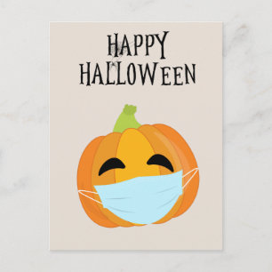 Carte Postale Happy Halloween Funny 2020 Citrouille masque visag