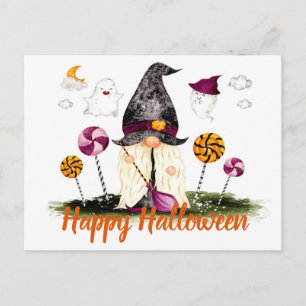 Carte Postale Happy Halloween Gnome Ghost et Lollipops