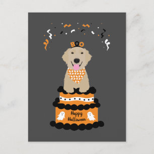 Carte Postale Happy Halloween Golden Retriever Éffrayant Ghost B