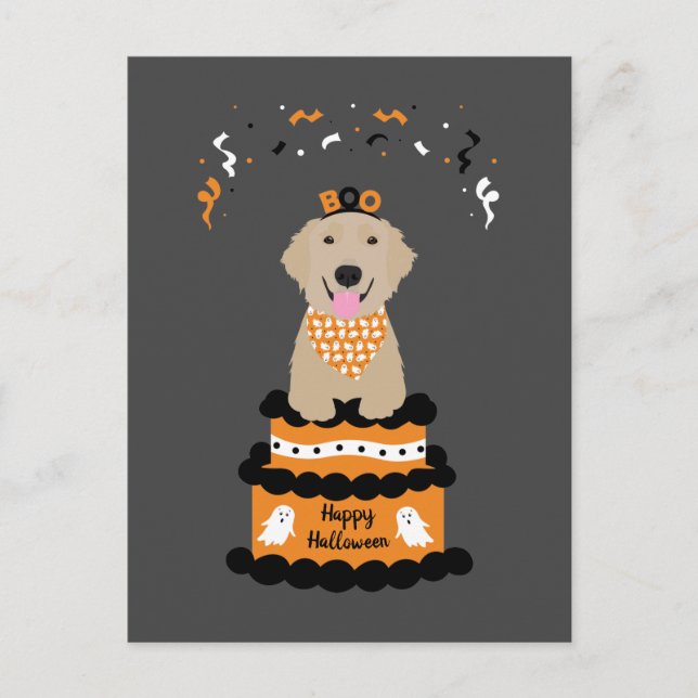 Carte Postale Happy Halloween Golden Retriever Éffrayant Ghost B (Devant)