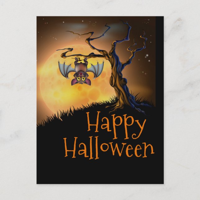 Carte Postale Happy Halloween Hanging Bat (Devant)