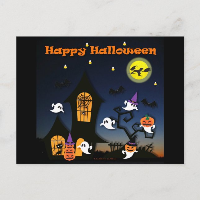 Carte Postale Happy Halloween Haunted House (Devant)