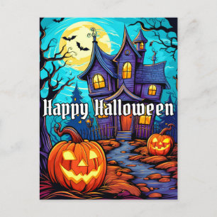 Carte Postale Happy Halloween - Maison hantée