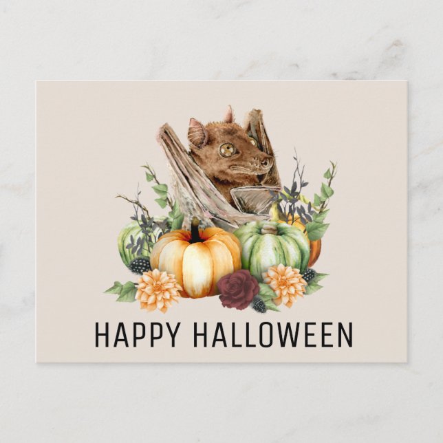Carte Postale Happy Halloween mignonne petite chauve-souris avec (Devant)