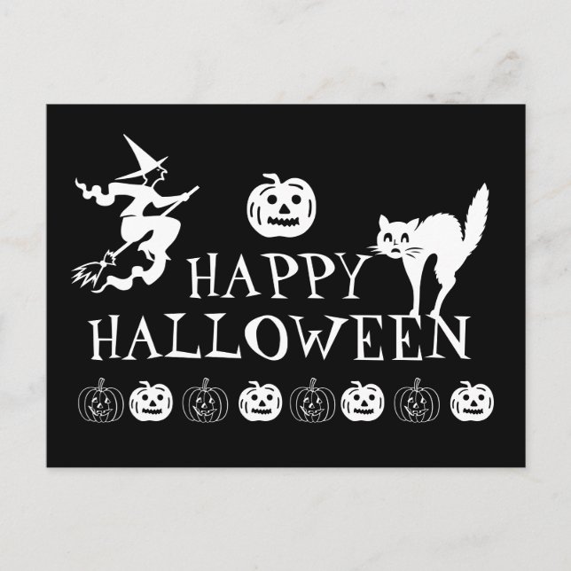 Carte Postale Happy Halloween noir blanc éffrayant (Devant)