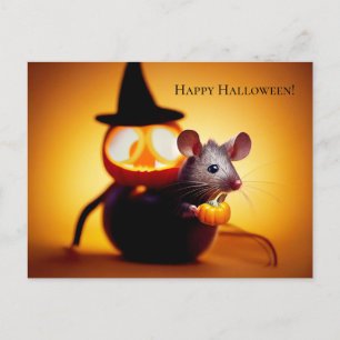 Carte Postale Happy Halloween. Petite souris mignonne avec citro