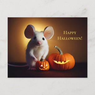 Carte Postale Happy Halloween. Petite souris mignonne avec citro