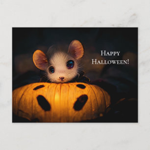 Carte Postale Happy Halloween. Petite souris mignonne avec citro