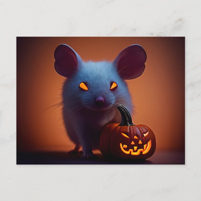 Carte Postale Happy Halloween. Petite souris mignonne avec citro (Devant)