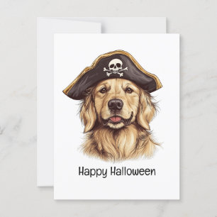 Carte Postale Happy Halloween Pirate Golden Retriever Crâne chie