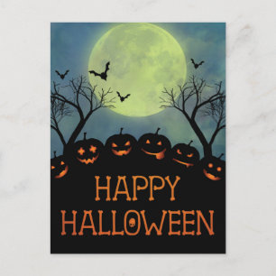 Carte Postale Happy Halloween Scary Citrouille chauves-souris