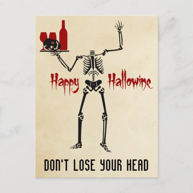 Carte Postale Happy Hallowine Skeleton sans tête (Devant)