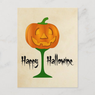Carte Postale Happy Hallowine Vin Citrouille Halloween