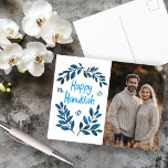 Carte Postale Happy Hanoukka Botanical Watercolor CUSTOM PHOTO<br><div class="desc">Dessin doux pour souhaiter à quelqu'un d'hanoukka heureux! Cliquez sur "modifier à l'aide de l'outil de conception" pour ajouter votre propre photo et texte. Également disponible en tant que carte de voeux, carte photo ou téléchargement numérique pour envoyer instantanément par e-mail ou SMS. Consultez ma boutique pour en savoir plus...</div>