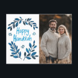 Carte Postale Happy Hanoukka Botanical Watercolor CUSTOM PHOTO<br><div class="desc">Dessin doux pour souhaiter à quelqu'un d'hanoukka heureux! Cliquez sur "modifier à l'aide de l'outil de conception" pour ajouter votre propre photo et texte. Également disponible en tant que carte de voeux, carte photo ou téléchargement numérique pour envoyer instantanément par e-mail ou SMS. Consultez ma boutique pour en savoir plus...</div>