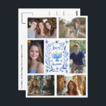 Carte Postale HAPPY HANOUKKA CUSTOM 6 PHOTO Holiday<br><div class="desc">J'espère que vous aimez ce design de vacances. Cliquez sur "personnaliser" pour éditer et ajouter vos propres photos et texte à l'avant et à l'arrière. Consultez ma boutique pour trouver des articles plus assortis comme des autocollants, des tasses, des serviettes, du papier d'emballage ainsi que d'autres motifs de vacances. Merci...</div>