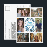 Carte Postale HAPPY HANOUKKA CUSTOM 6 PHOTO Holiday<br><div class="desc">J'espère que vous aimez ce design de vacances. Cliquez sur "personnaliser" pour éditer et ajouter vos propres photos et texte à l'avant et à l'arrière. Consultez ma boutique pour trouver des articles plus assortis comme des autocollants, des tasses, des serviettes, du papier d'emballage ainsi que d'autres motifs de vacances. Merci...</div>