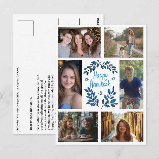 Carte Postale HAPPY HANOUKKA CUSTOM 6 PHOTO Holiday (Devant / Derrière)