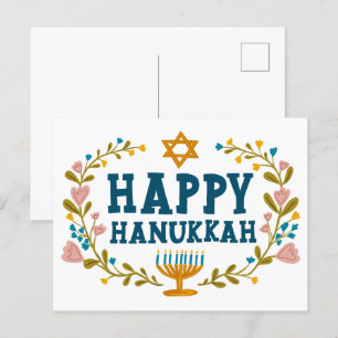 Carte Postale HAPPY HANOUKKA floral wreath Juif Personnalisable