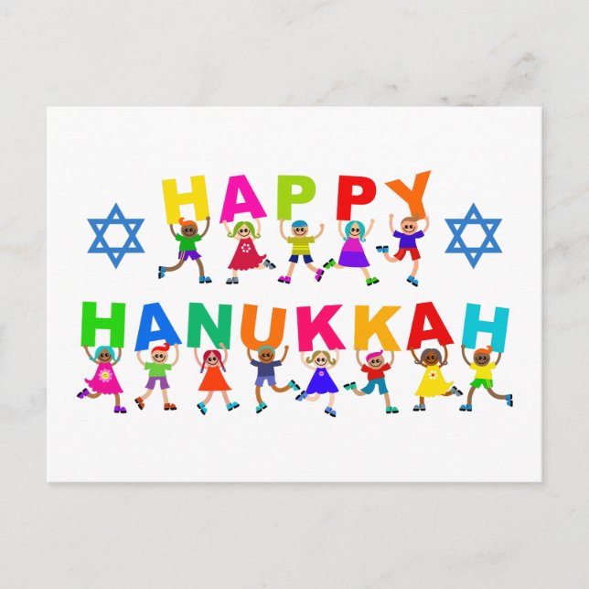 Carte Postale Happy Hanoukka mignon dessin Diverse Kids Texte (Devant)