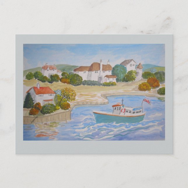 Carte Postale Happy Harbor peinture, art populaire ajouter nom,  (Devant)