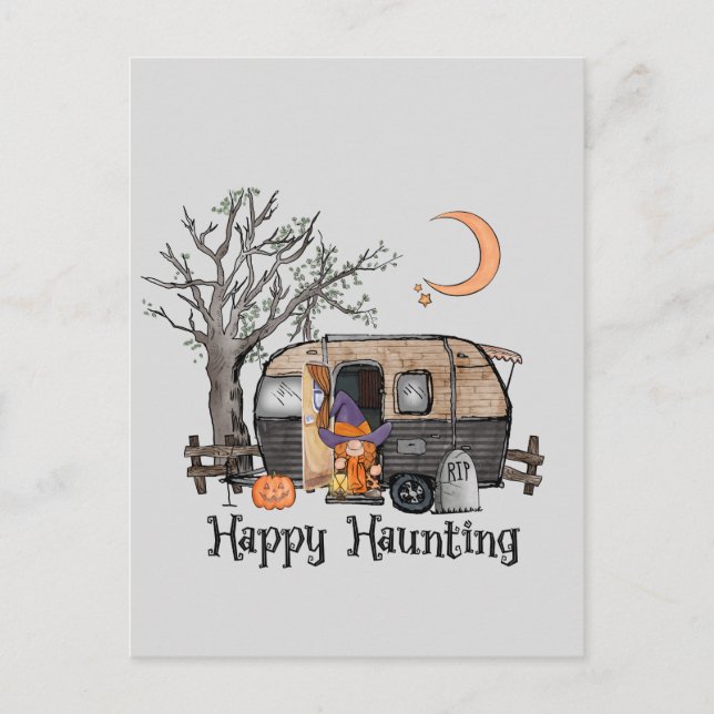 Carte Postale Happy Hauny - Sorcière Éffrayante et Van Camper (Devant)