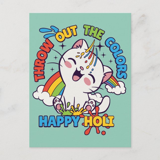 Carte Postale Happy Holi Cat (Devant)
