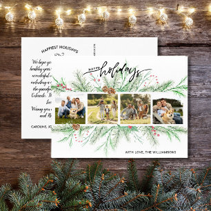 Carte Postale Happy Holidays Photo Collage Bois Pine Boughs