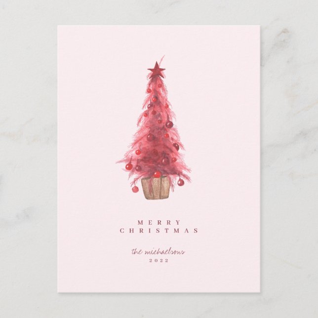 Carte Postale HAPPY HOLIDAYS Pink Christmas Tree Postcard (Devant)