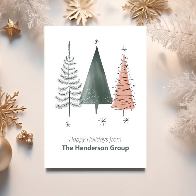 Carte Postale Happy Holidays Trees Business Company QR Code (Créateur téléchargé)