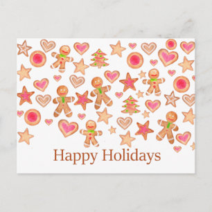 Carte Postale Happy Holidays watercolor gingerbread cookies