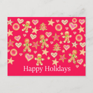 Carte Postale Happy Holidays watercolor gingerbread cookies