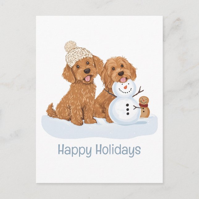 Carte Postale Happy Holidays Winter Goldendoodle Dog Snowman (Devant)