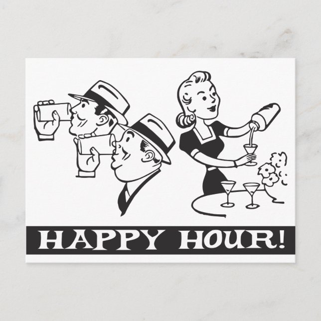 Carte Postale Happy Hour invitation avec drôle rétro (Devant)