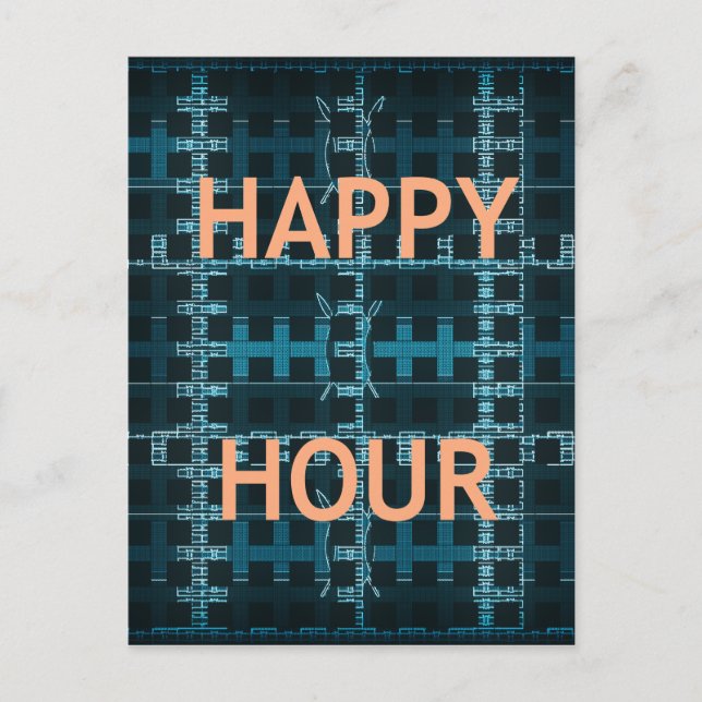 Carte Postale Happy Hour Texte bleu Vector Art Imprimer (Devant)