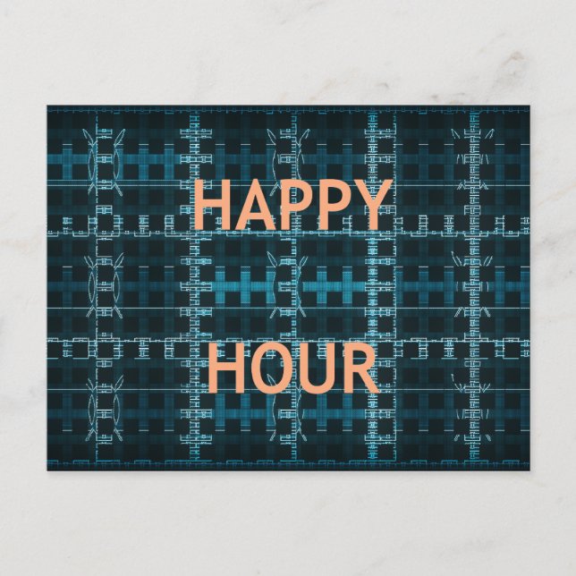 Carte Postale Happy Hour Texte bleu Vector Art Imprimer (Devant)