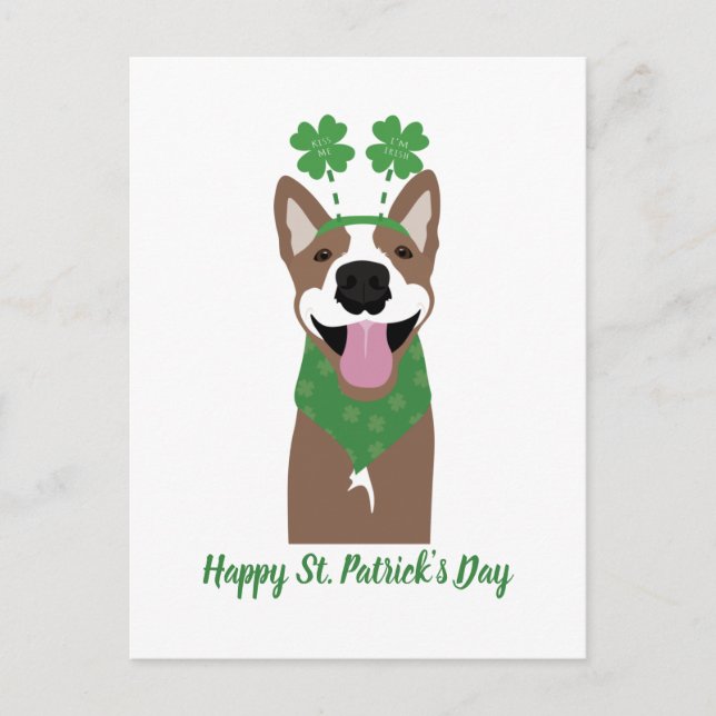 Carte Postale Happy Jour de la Saint Patrick Brown chien vert (Devant)