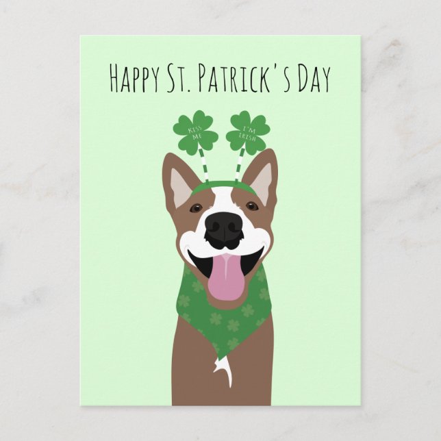 Carte Postale Happy Jour de la Saint Patrick Brown chien vert (Devant)