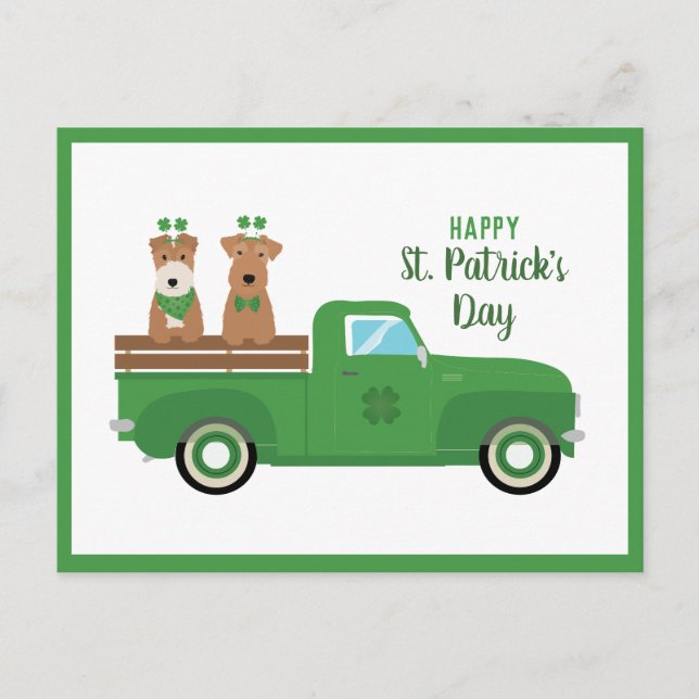 Carte Postale Happy Jour de la Saint Patrick Fil Fox Terrier chi (Devant)